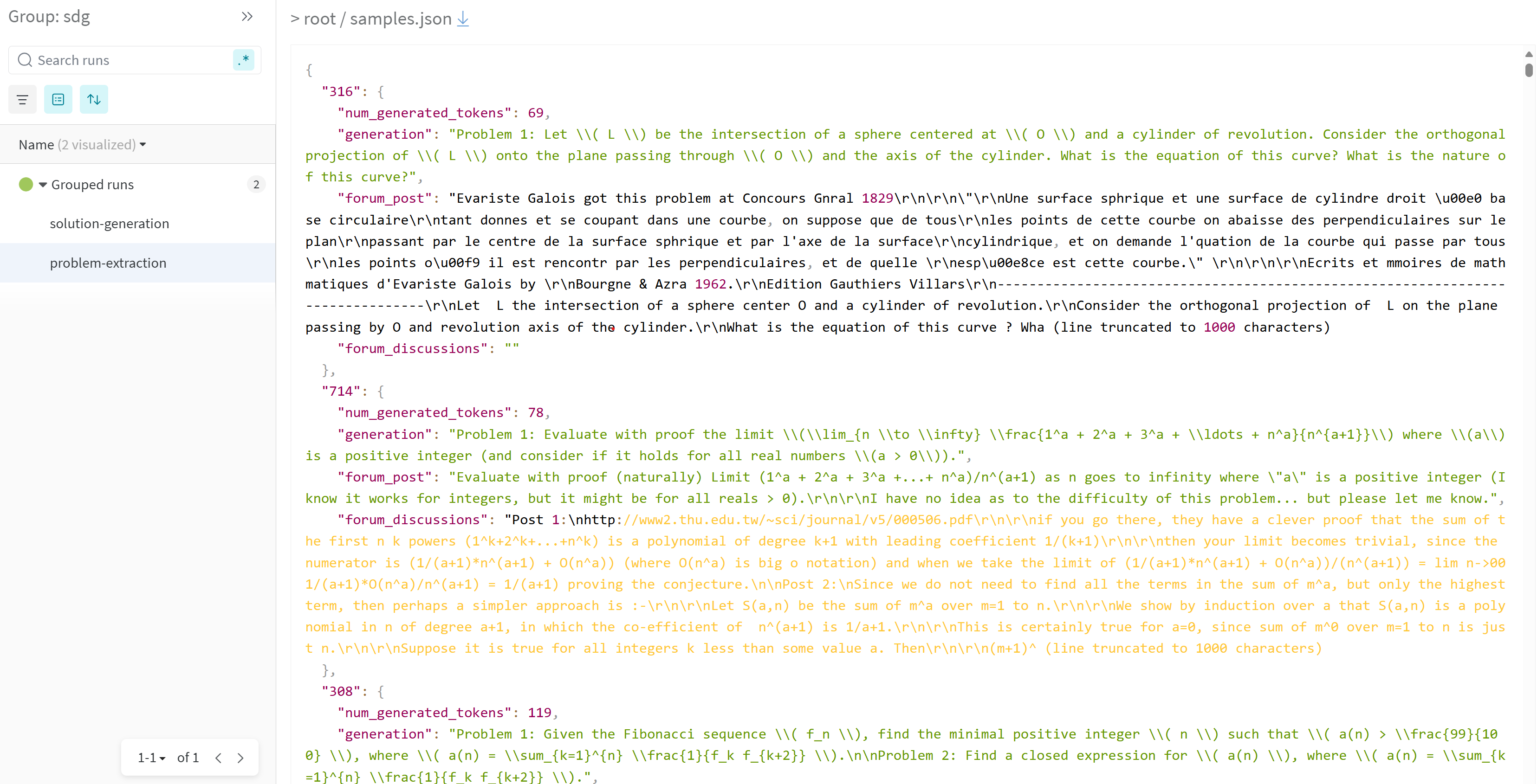 The output of ns generate pipeline in the W&B dashboard